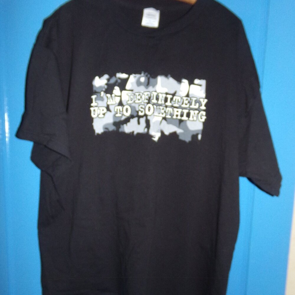 Vintage Men's T-Shirt - Black & Gray Cammo -I'm Definitely Up To Something - XL